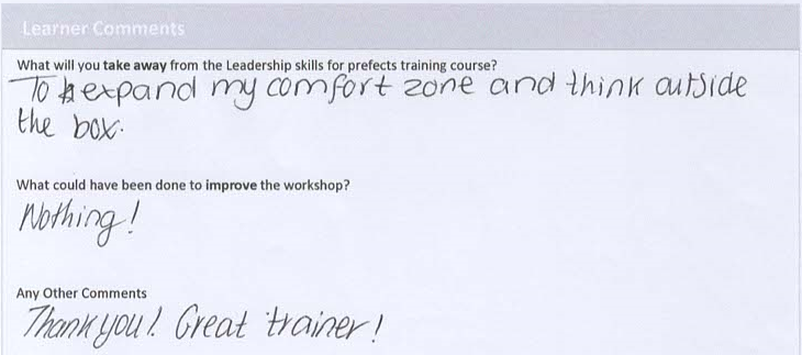Feedback from a teenage learner (Tanya) sharing how the programme helped her grow in confidence, self-belief and communication